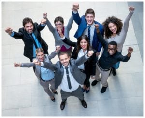 Diverse business team celebrating